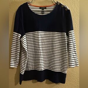 Ralph Lauren Navy and Cream Striped Top
